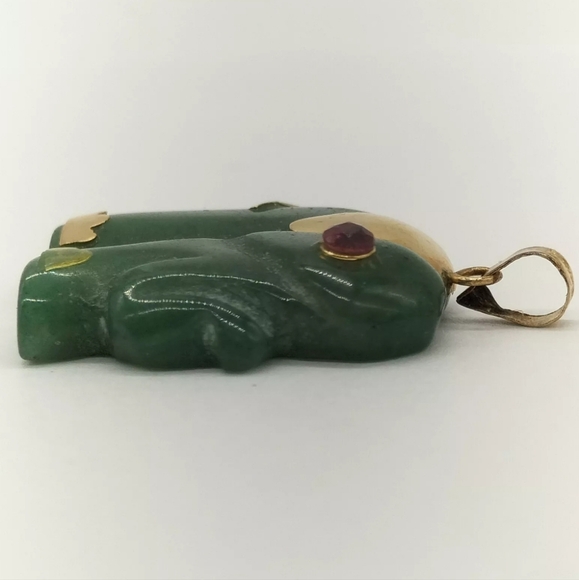 ELEPHANT PENDANT HEAD JADE YELLOW GOLD - Picture 5 of 10